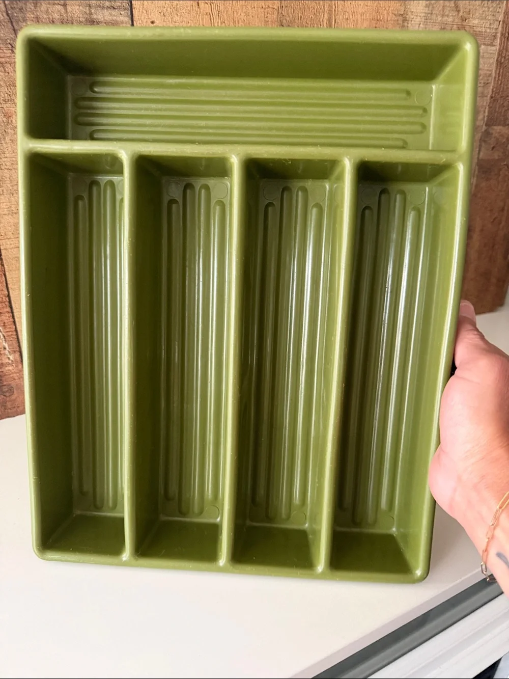 Vintage Avocado Green Plastic Utensil Tray Organizer